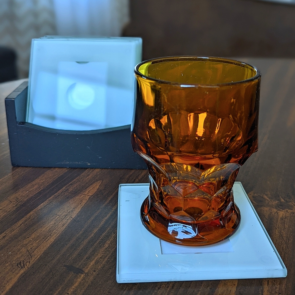 Four Glass Coasters with Picture Sleeves